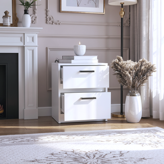 Sunvega 2 Drawer Nightstand with Metal Handles for Bedroom and Living Room