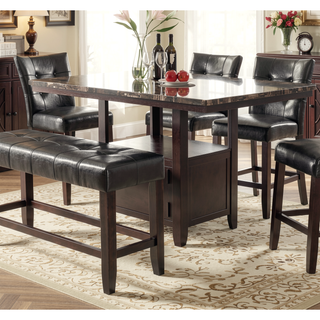 Sunvega Contemporary Brown Faux Marble Rectangular Dining Table with Storage Shelves