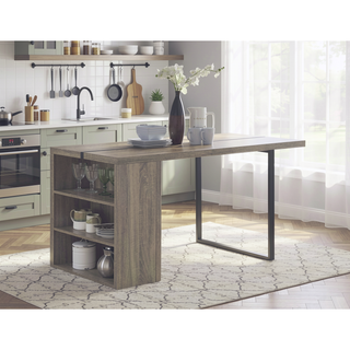 Sunvega Grey Oak and Black 2-Shelf Dining Table with Modern Metal Inlay Trim