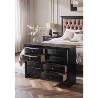 Sunvega Ireland Black Finish Dresser with Eight Spacious Drawers and Nickel Pull Knobs