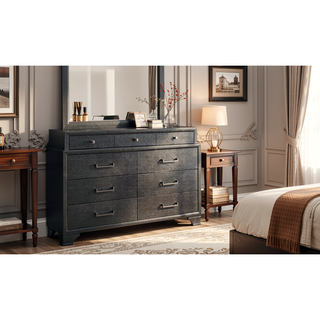 Sunvega Grey Finish Dresser With Three Top and Six Bottom Drawers