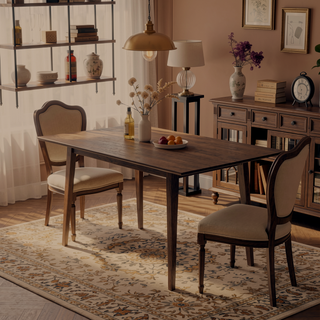Sunvega Mid-Century Modern Solid Wood Rectangular Dining Table with Brown Stain Finish