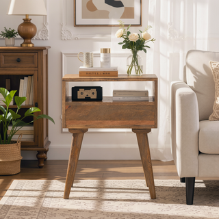 Sunvega Modern Nightstand with Open Slot and Drawer on Nordic Legs