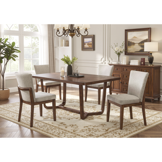 Sunvega Mid-Century Modern Dining Table with Sculptural Base and Warm Wood Finish