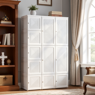 Sunvega Portable Wardrobe Closet with Magnet Doors, 11 Cube Compartments, and Hanging Rod
