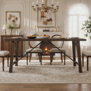 Sunvega Farmhouse Style Dining Table with Rubberwood Frame and Wood-Like Top