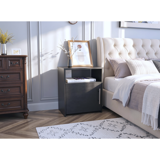 Sunvega Nightstand with Single Door Cabinet and Shelf for Bedroom or Living Room