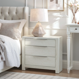 Sunvega Modern Transitional Beige Finish Nightstand with Three Wooden Drawers