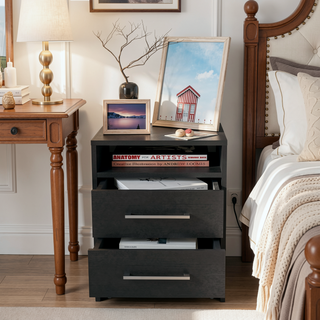Sunvega Light Gray Nightstand with Two Spacious Drawers and Top Shelf for Bedroom