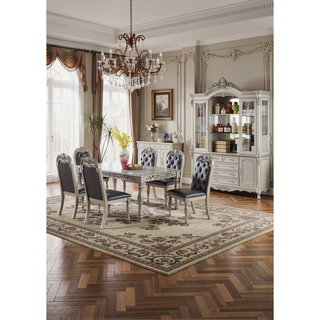 Sunvega Antique Design Silver Grey Finish Rubberwood Formal Dining Table