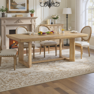 Sunvega Light Brown Contemporary Trestle Table with Leaf for Dining Room