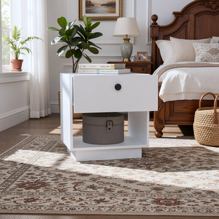 Sunvega White Finish One Drawer Nightstand with Shelf for Bedroom Decor