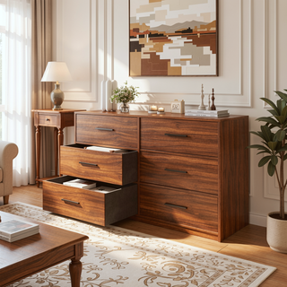 Sunvega Sturdy MDF Frame Dresser with Six Spacious Fabric Drawers