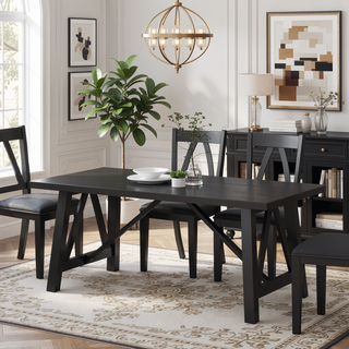 Sunvega Farmhouse Style Dining Table with Rubberwood Frame and Wood-Like Top