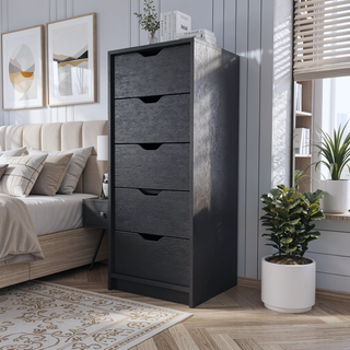 Sunvega Five Drawer Narrow Dresser in White Finish for Bedroom