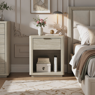 Sunvega Modern Charcoal Gray Nightstand with Drawer and Open Shelf for Bedroom