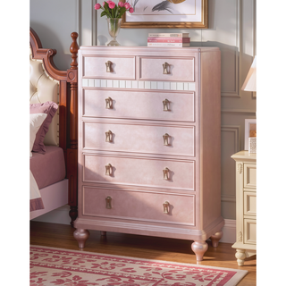 Sunvega Rose Gold Mirror Trim Chest with Felt Lined Top Drawers for Bedroom