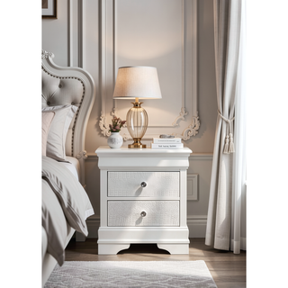 Sunvega Blaze Modern White Wood Nightstand with Two Drawers and Textured Finish