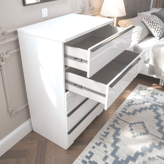 Sunvega Modern White Lacquer 5-Drawer Chest of Drawers in Poplar Wood
