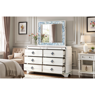 Sunvega Modern White Dresser with Six Soft Closing Drawers and Crystal Accent Handles