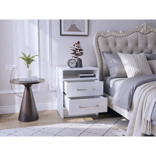 Sunvega Modern Nightstand with Two Spacious Drawers and Metal Handles for Bedroom