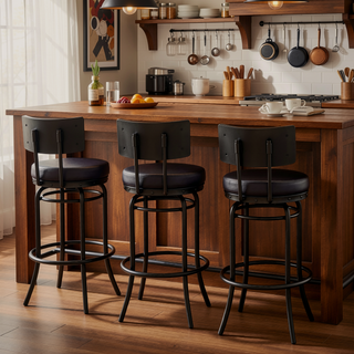 Sunvega Swivel Bar or Counter Stool with Brown Faux Leather in Mocha Finish