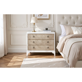 Sunvega White Hall Chest with 3 Storage Drawers and Cane Fronts
