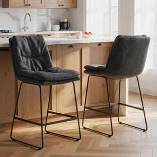 Sunvega Distressed Charcoal Grey Faux Leather Counter Height Stool Set of 2