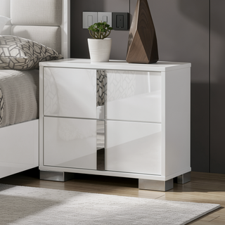 Sunvega Contemporary White Nightstand with Chrome Legs and Handles for Bedroom