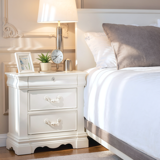 Sunvega White 3-Drawer Nightstand with Hidden Storage and Felt Lined Top Drawer