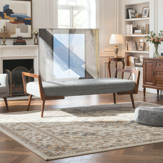 Sunvega Mid Century Modern Gray Upholstered Bench with Tufted Accents