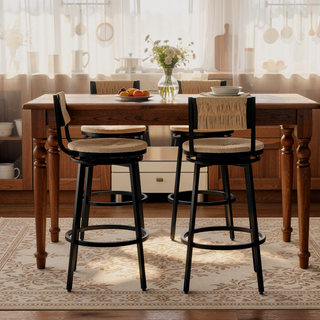 Sunvega Handwoven Paper Rope Swivel Bar Stools with Back Set of 2 for Kitchen Island
