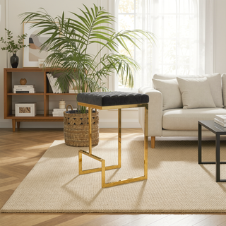 Sunvega Mid Century Modern Upholstered Stool with Metal Legs and Footrest