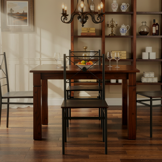 Sunvega 5-Piece Dining Set with Walnut Tabletop and Dark Bronze Crisscross Base