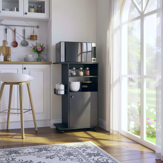 Sunvega Single Door Kitchen Cabinet Cart with Four Caster Wheels for Microwave Countertop