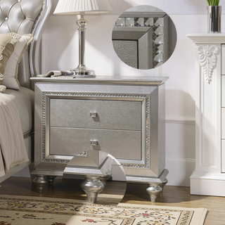 Sunvega Modern Glam Champagne Finish Wooden Nightstand with Sparkling Crystal Trim