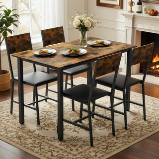 Sunvega 5-Piece Modern Dining Set with MDF Tabletop and Fabric Chairs for 4