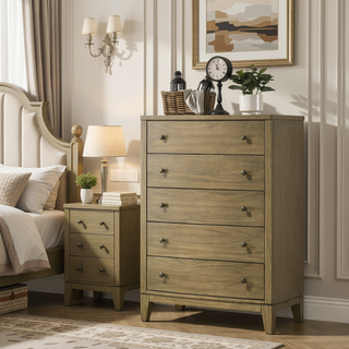 Sunvega Natural Pine Chest of Drawers with Five Large Felt-Lined Drawers for Bedroom
