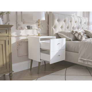 Sunvega Modern White and Brown Nightstand with 2 Drawers for Bedroom