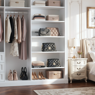 Sunvega White Wall Mounted Wood Closet System with Heavy-Duty Bracket and Modular Units