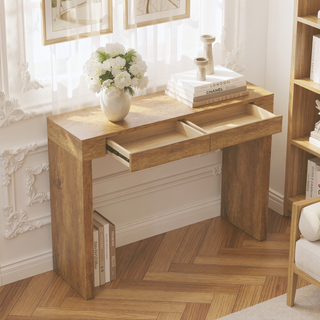 Sunvega Natural Wood Grain Bar Table With Two Drawers For Modern Home Use