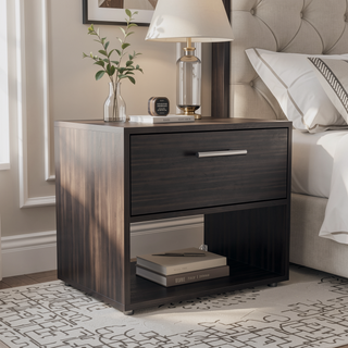 Sunvega Dark Walnut Nightstand with Spacious Drawer and Open Shelf for Bedroom