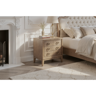 Sunvega Modern Latte Finish Nightstand with USB Charging and 3 Storage Drawers
