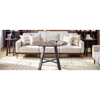 Sunvega Modern Minimalist 42 Inch Round Dining Table with Dark Wood Texture Top