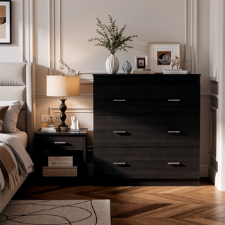 Sunvega 33 Inch White Three Drawer Dresser with Metal Handles and Superior Top