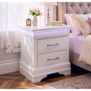 Sunvega White 2 Drawer Nightstand with Spacious Storage and LED Lighting