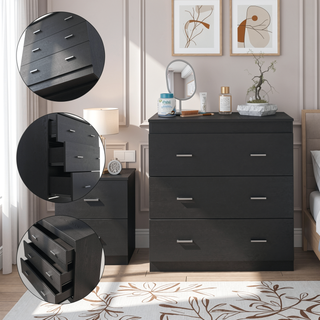 Sunvega Black Wengue Finish Three Drawer Dresser with Metal Handles