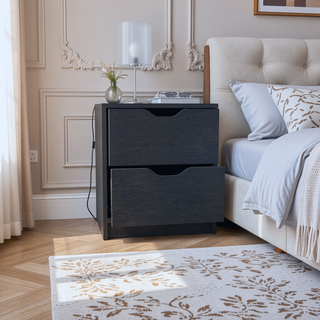 Sunvega White Nightstand with Two Drawers for Bedroom or Living Room End Table