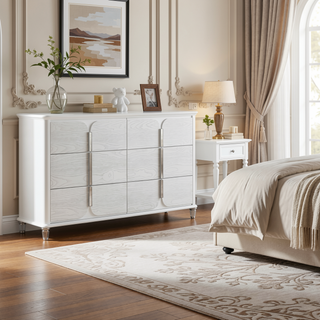 Sunvega White Upholstery Dresser with Textured Drawer Fronts and Spacious Drawers