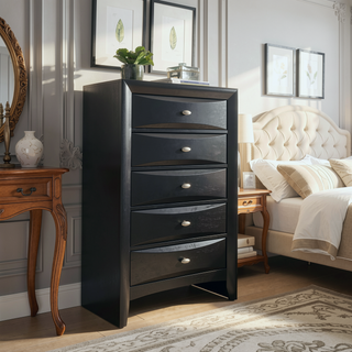 Sunvega Lucille Black Nightstand with Spacious Drawers and Chambered Fronts